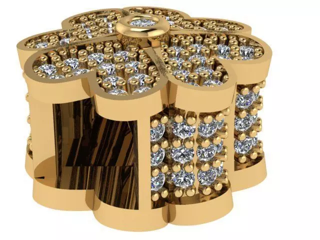 PANDORA gold flower shaped ring with diamonds 3D print model_0
