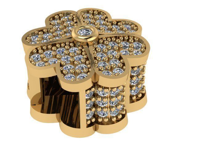 PANDORA gold flower shaped ring with diamonds 3D print model_2