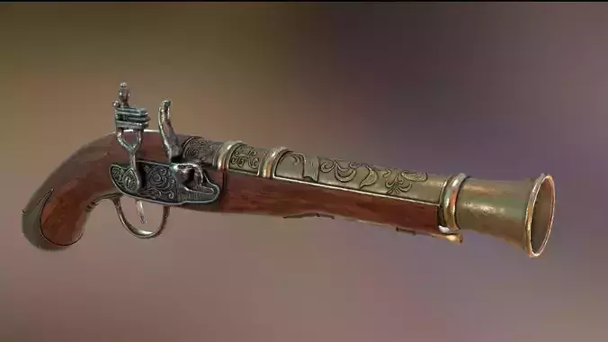 Pirate Flint Lock Gun Pistol Low-poly 3D model