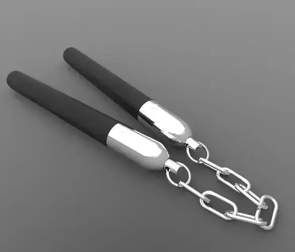 Nunchakus two silver jiu-jitsu sticks 3D model