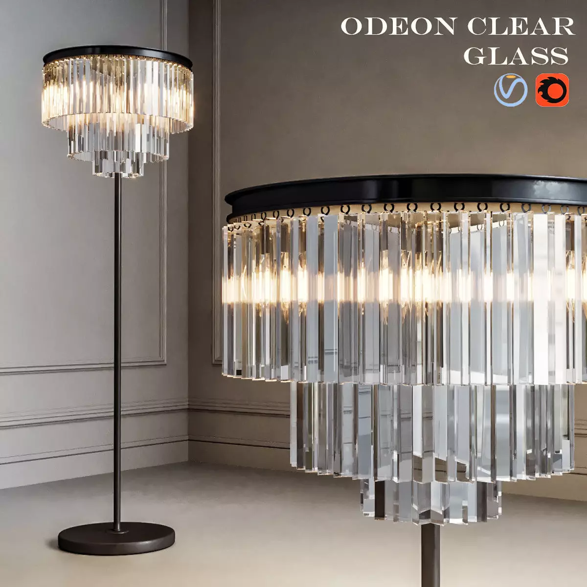 ODEON Clear Glass Flor Lamp SMOKE 3D model_0