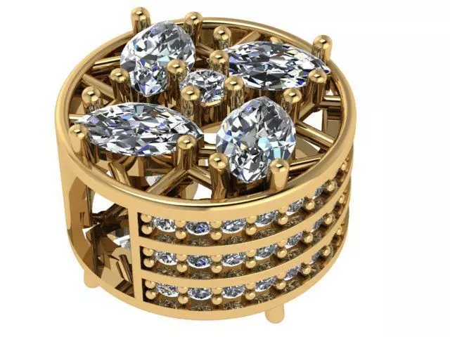 PANDORA gold ring with diamonds in center 3D print model