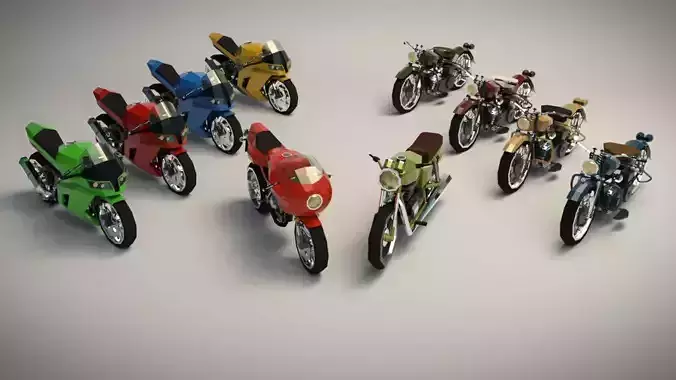 Low Poly Motorcycle Pack 01 3D Model Collection