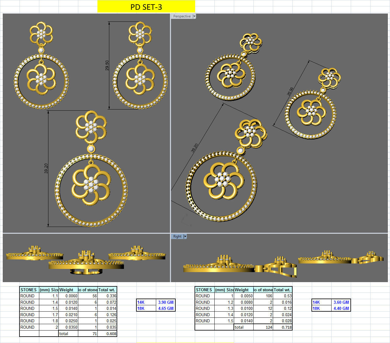 Women pendant-earrings set 3dm stl mgx render detail 3D print model_8