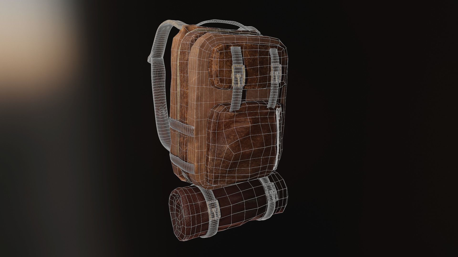 Backpack leather Low-poly 3D model_6