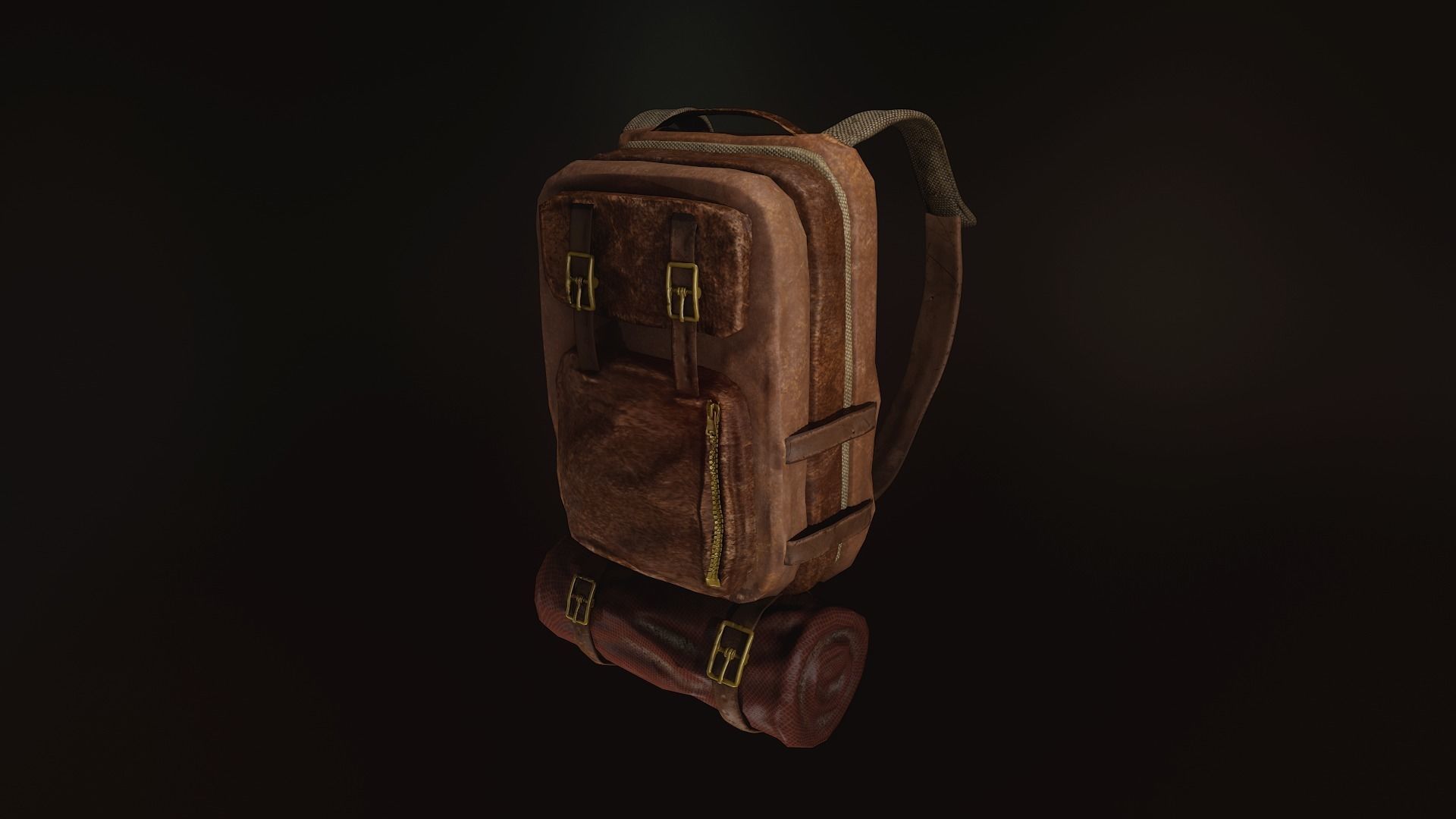 Backpack leather Low-poly 3D model_1