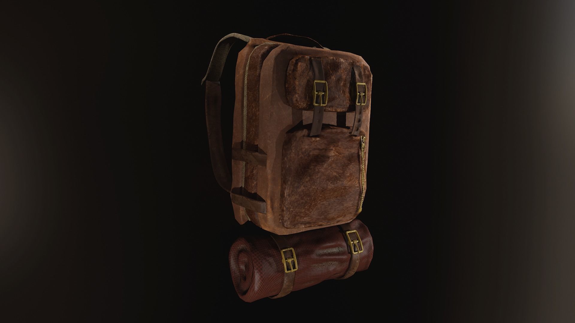 Backpack leather Low-poly 3D model_2
