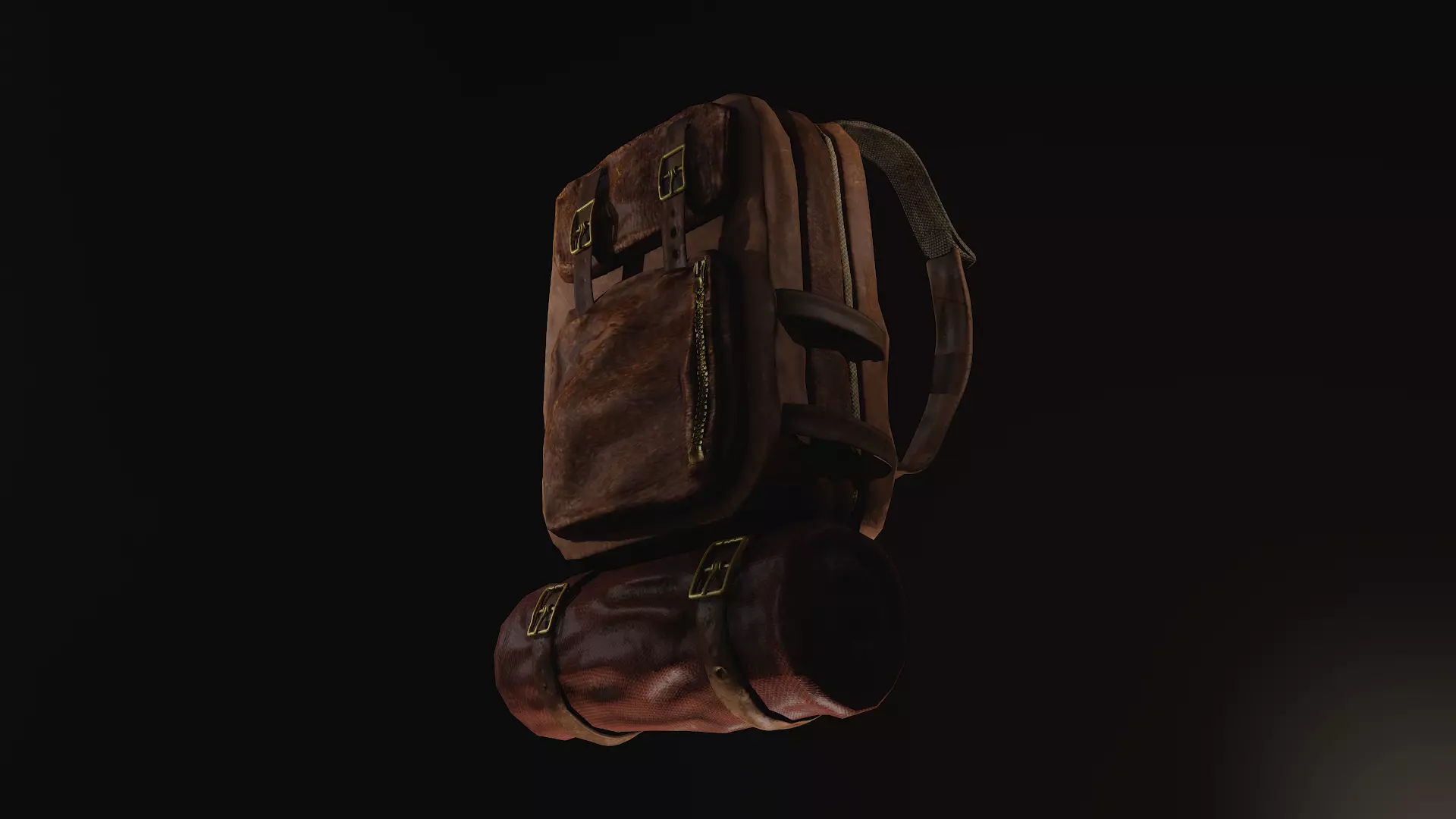 Backpack leather Low-poly 3D model_0