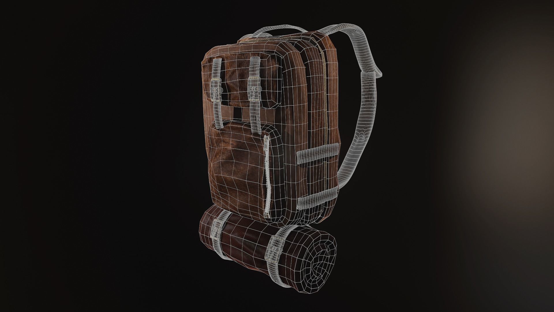 Backpack leather Low-poly 3D model_5