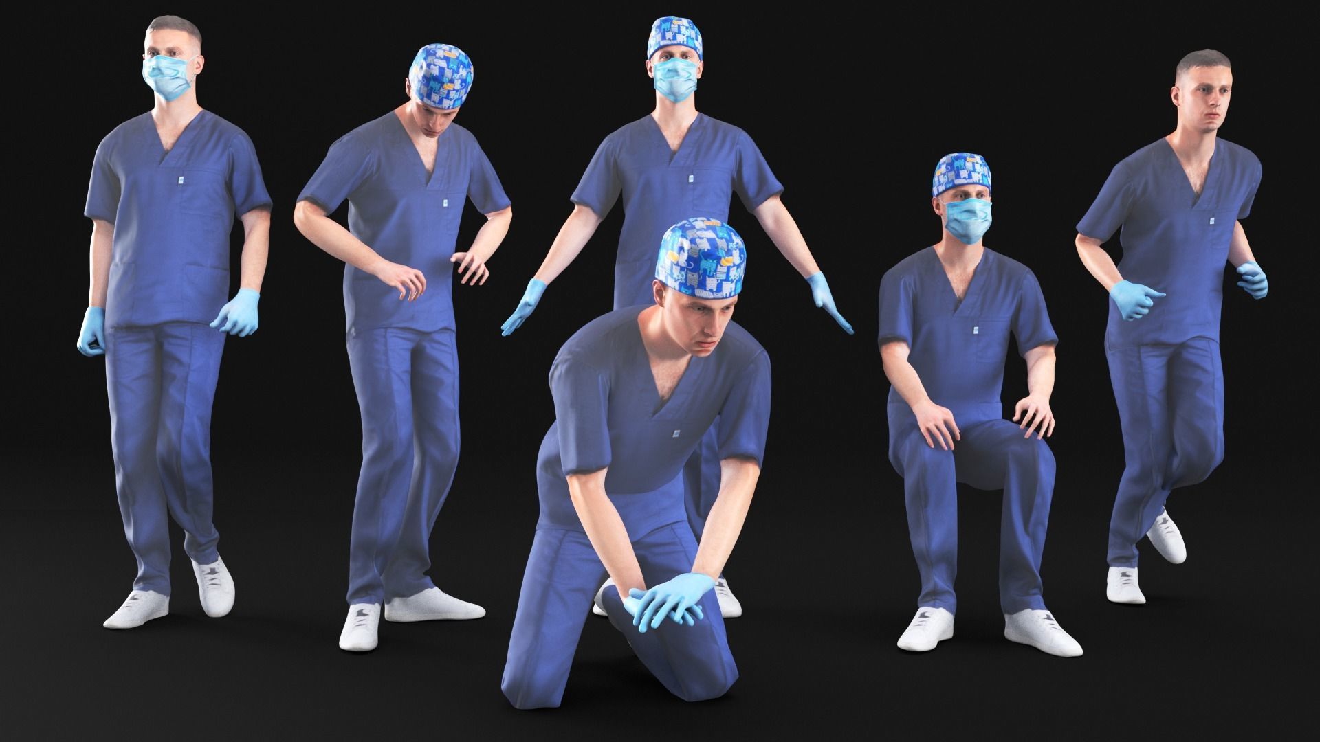 Medical doctor with PBR tex animated in 5 styles Low-poly 3D model_5