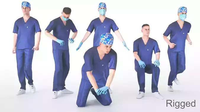 Medical doctor with PBR tex animated in 5 styles Low-poly 3D model