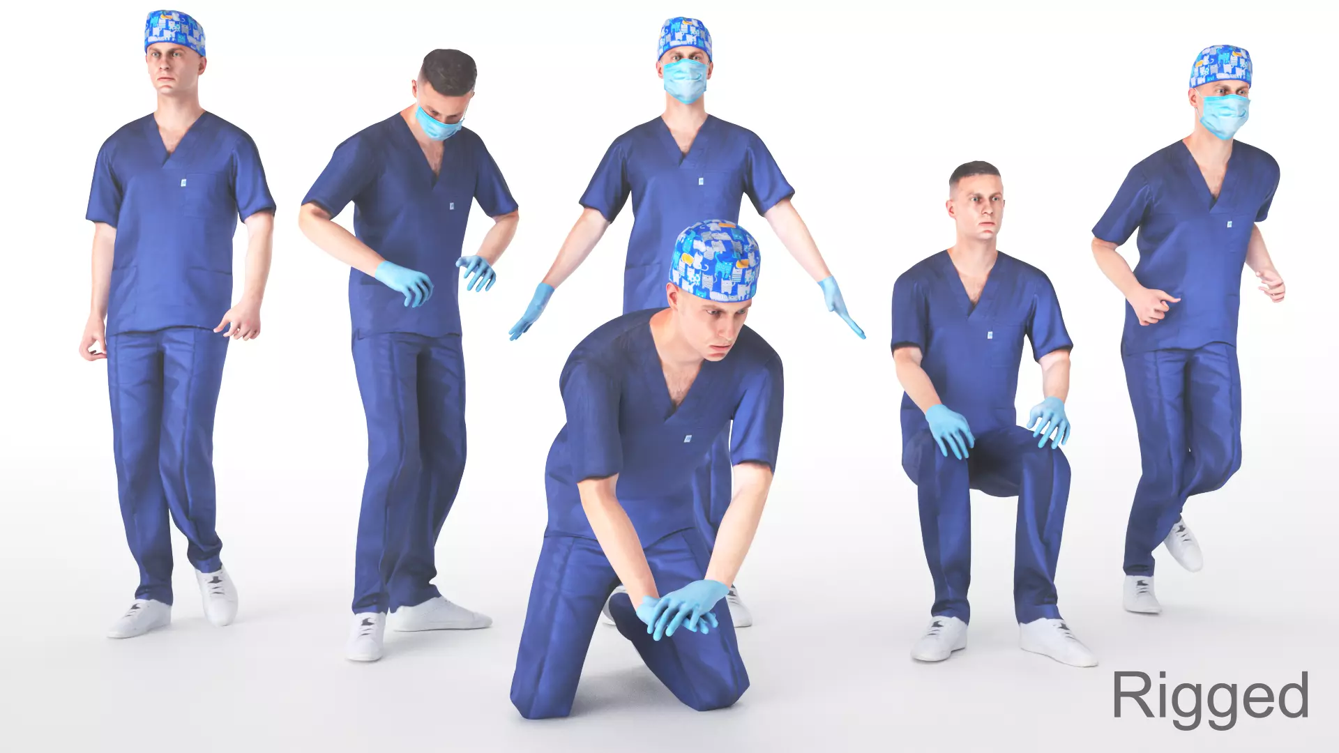 Medical doctor with PBR tex animated in 5 styles Low-poly 3D model_0