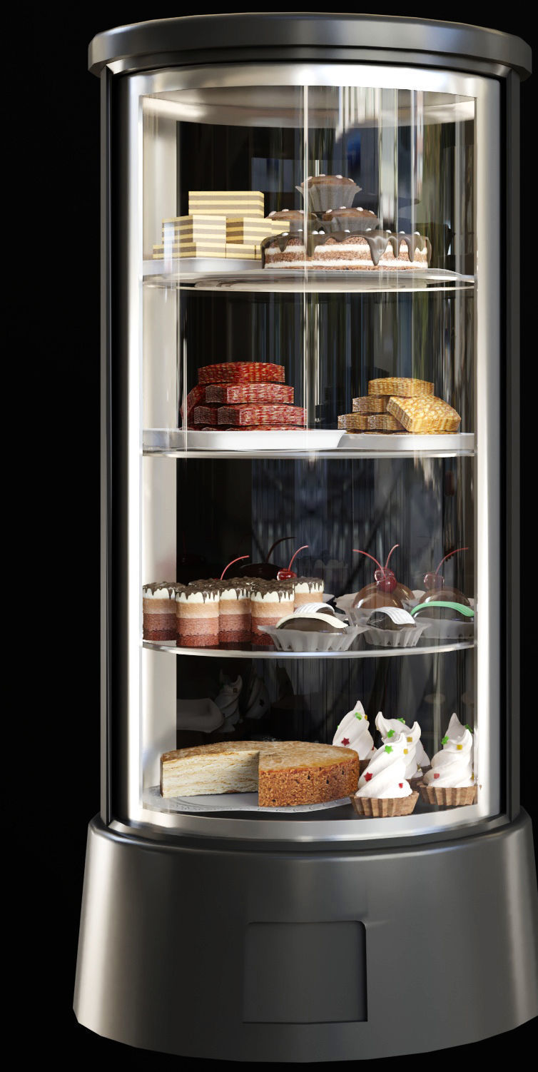 Sweets Set glass display case with food 3D model_2