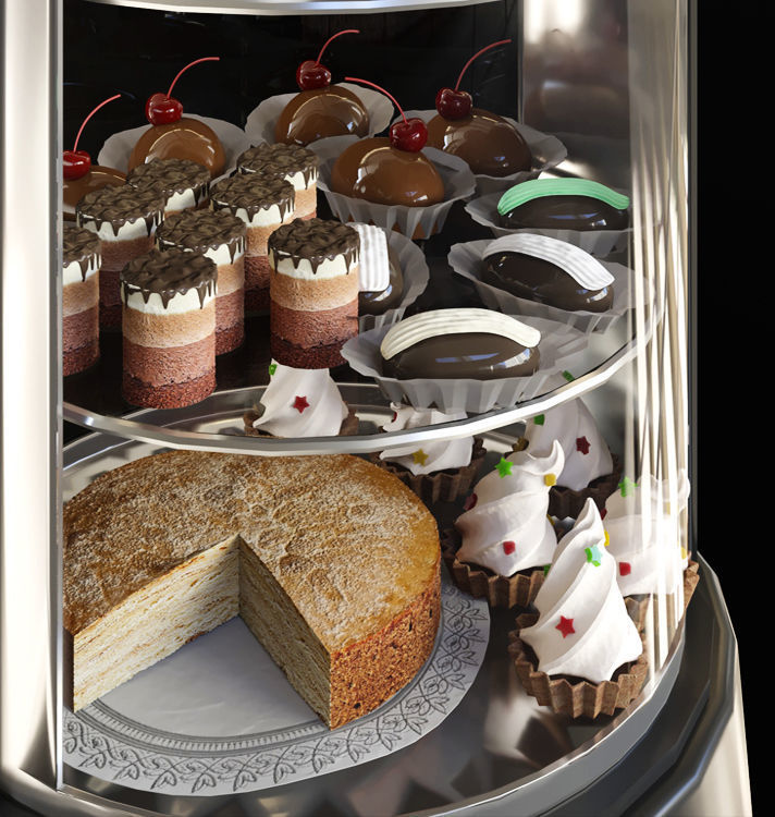 Sweets Set glass display case with food 3D model_4