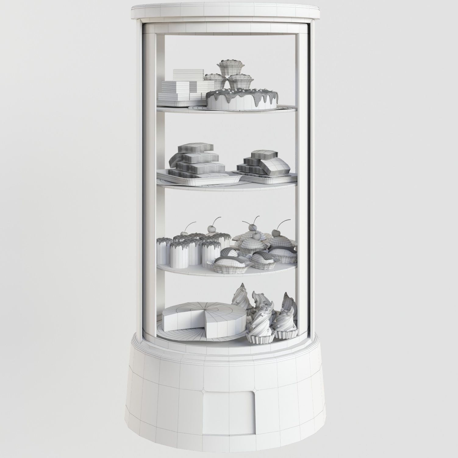 Sweets Set glass display case with food 3D model_1