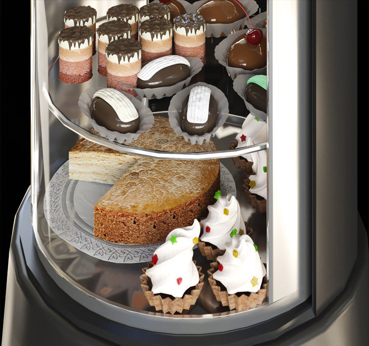 Sweets Set glass display case with food 3D model_3