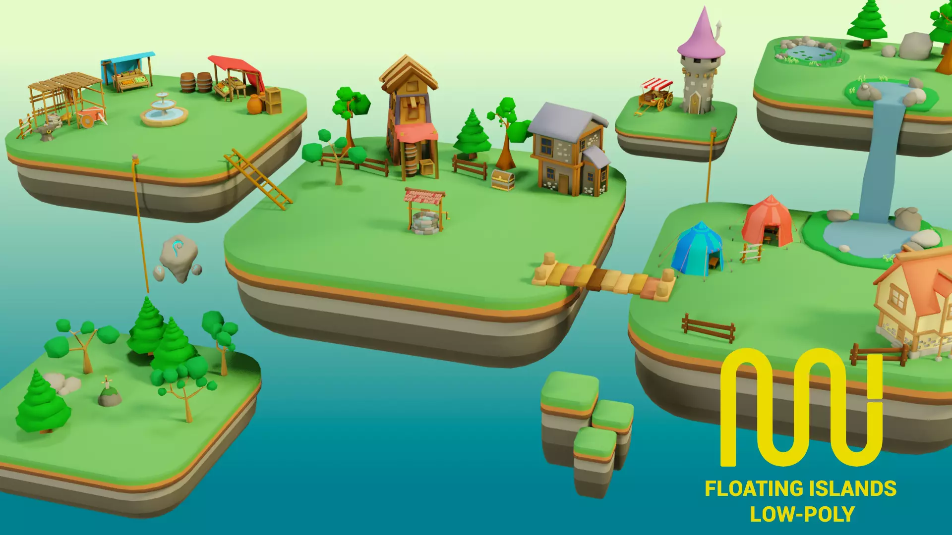 Floating City - Low-Poly Asset Pack  Low-poly 3D model_0