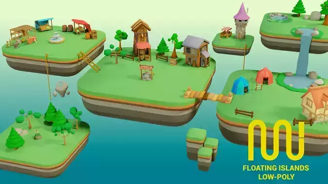 Floating City - Low-Poly Asset Pack  Low-poly 3D model