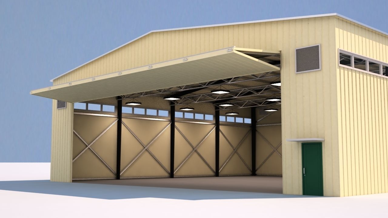aircraft hangar  Low-poly 3D model_1