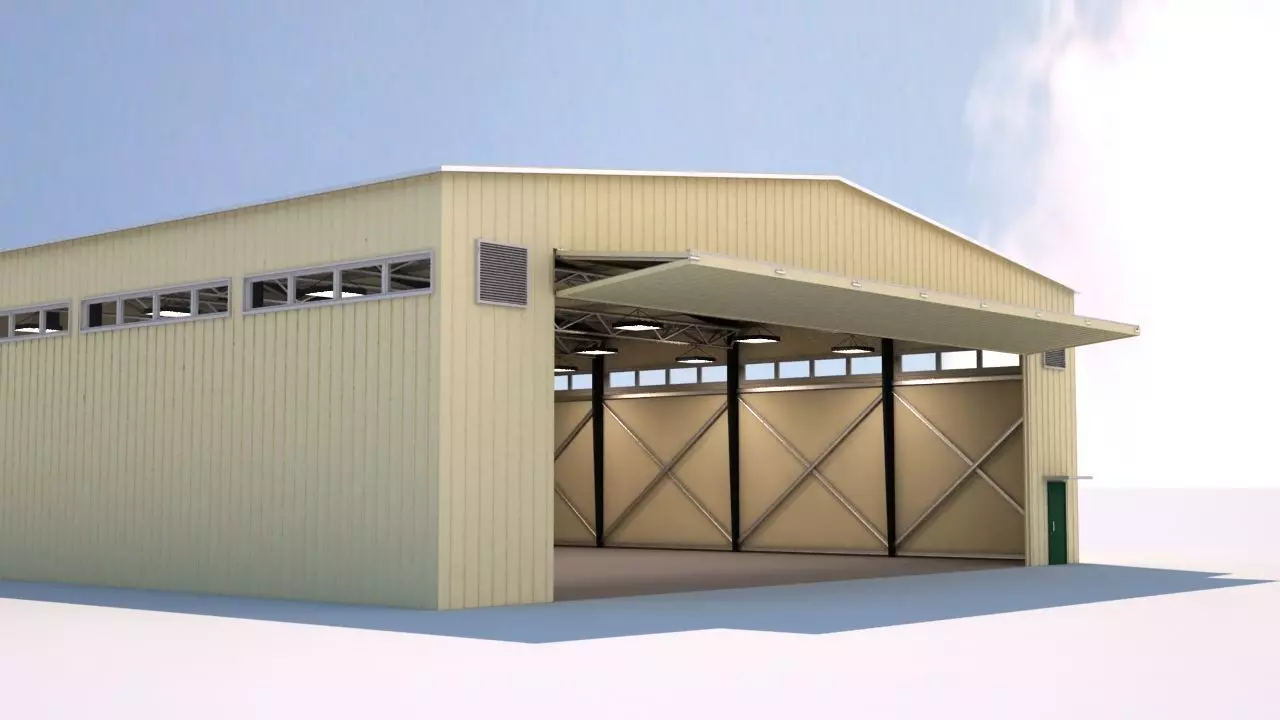 aircraft hangar  Low-poly 3D model_0