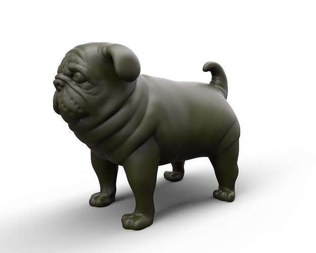 fat stocky doggie dog Pug 3D print model