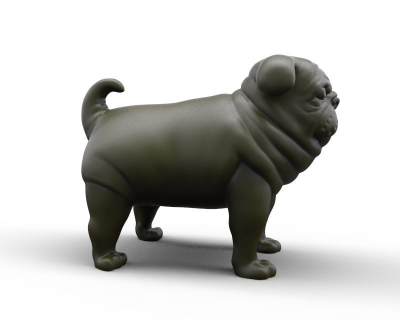 fat stocky doggie dog Pug 3D print model_6
