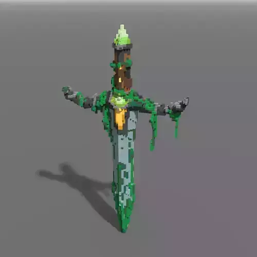 Voxel - Mossy Sword - Low-poly 3D Model