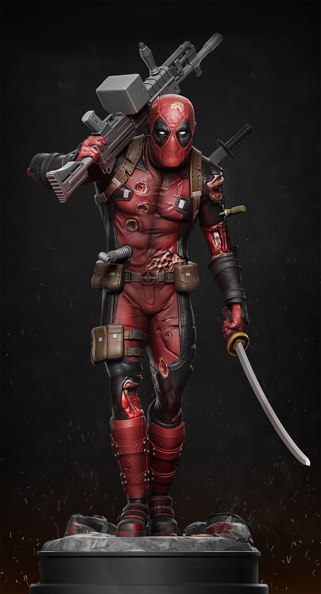 Deadpool statue 3D print model_1