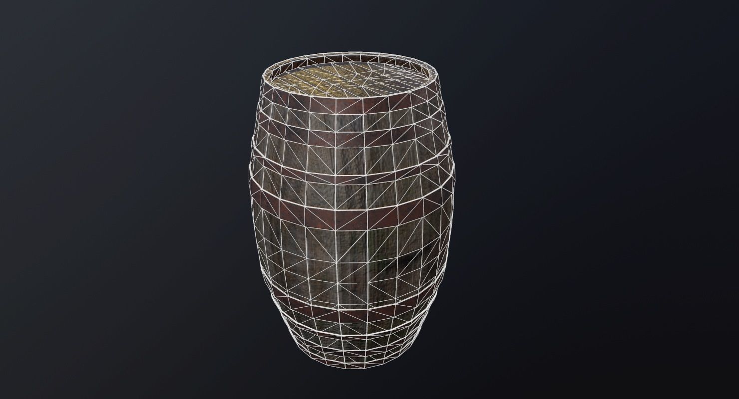 Barrel Game Ready wooden Low-poly 3D model_11
