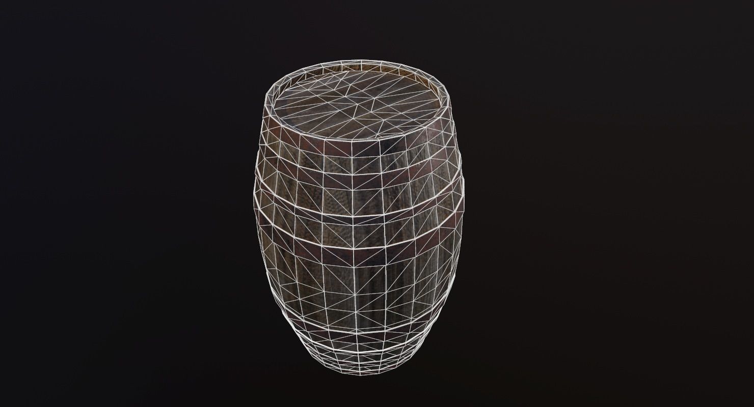 Barrel Game Ready wooden Low-poly 3D model_7
