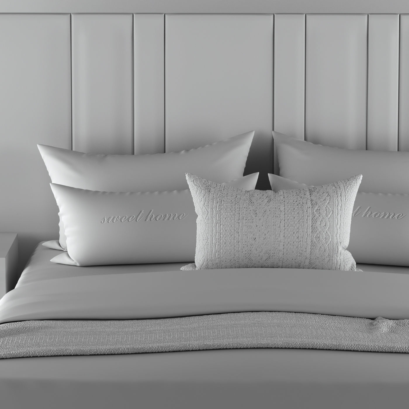 Bed Set Cream and Black 3D model_1