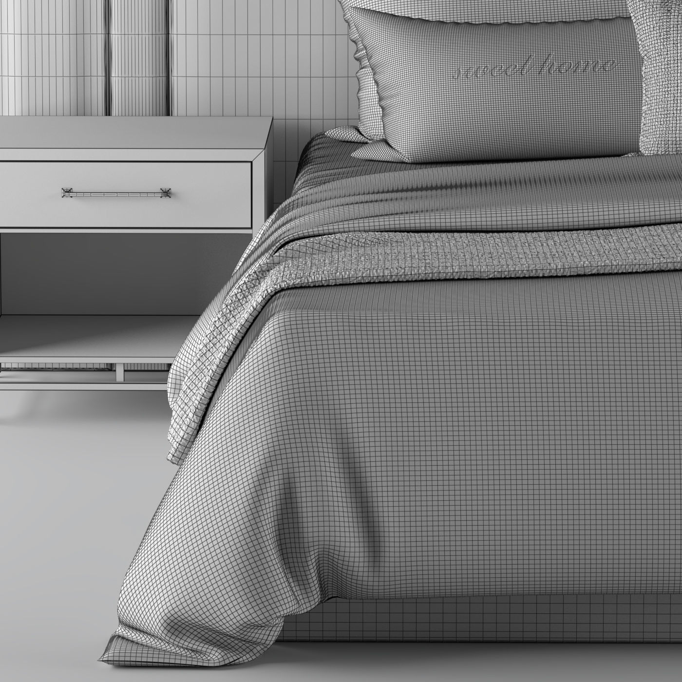 Bed Set Cream and Black 3D model_2