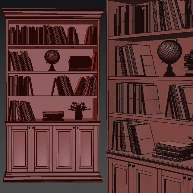 wooden library bookcase 3D model_1