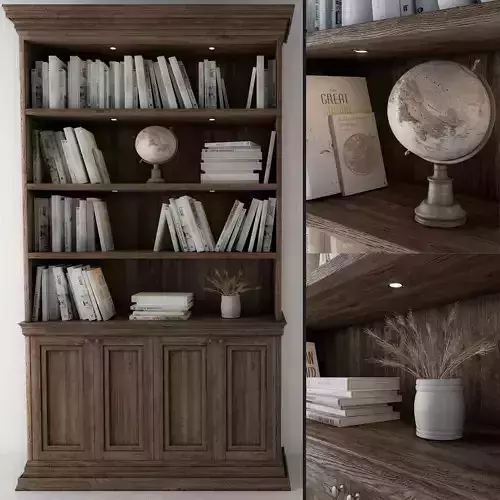 wooden library bookcase 3D model