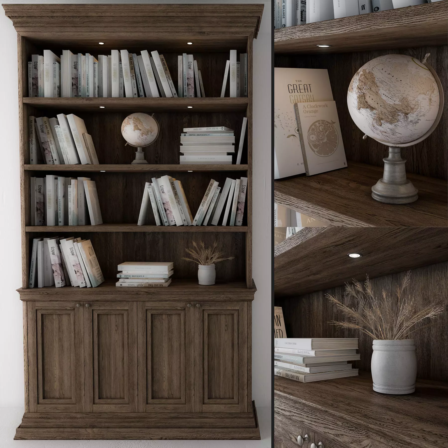 wooden library bookcase 3D model_0