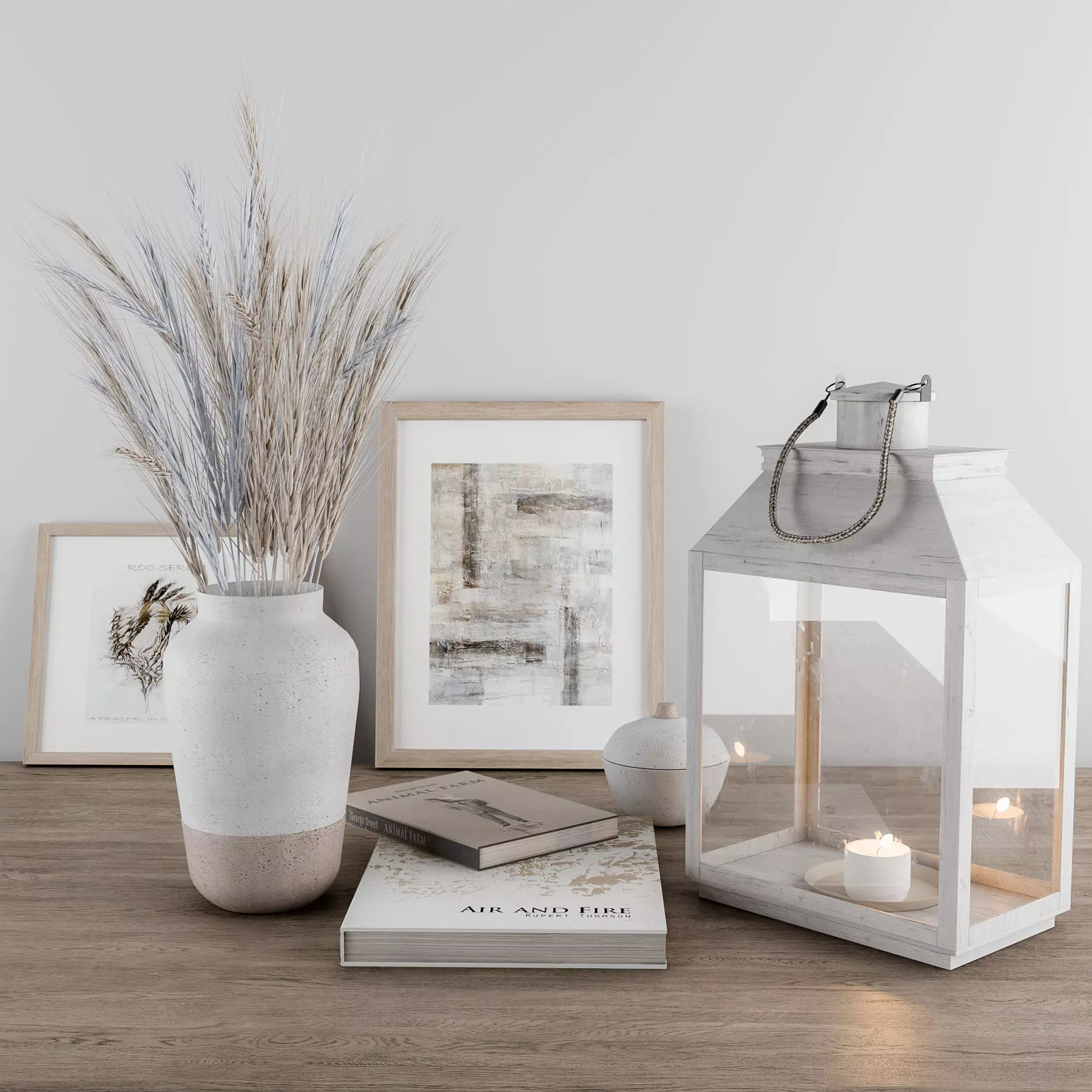 Decorative set Blue Wheat and Lantern 3D model_0