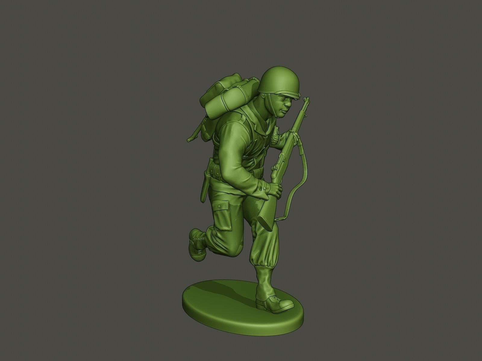 American soldier ww2 running A5 3D print model_9