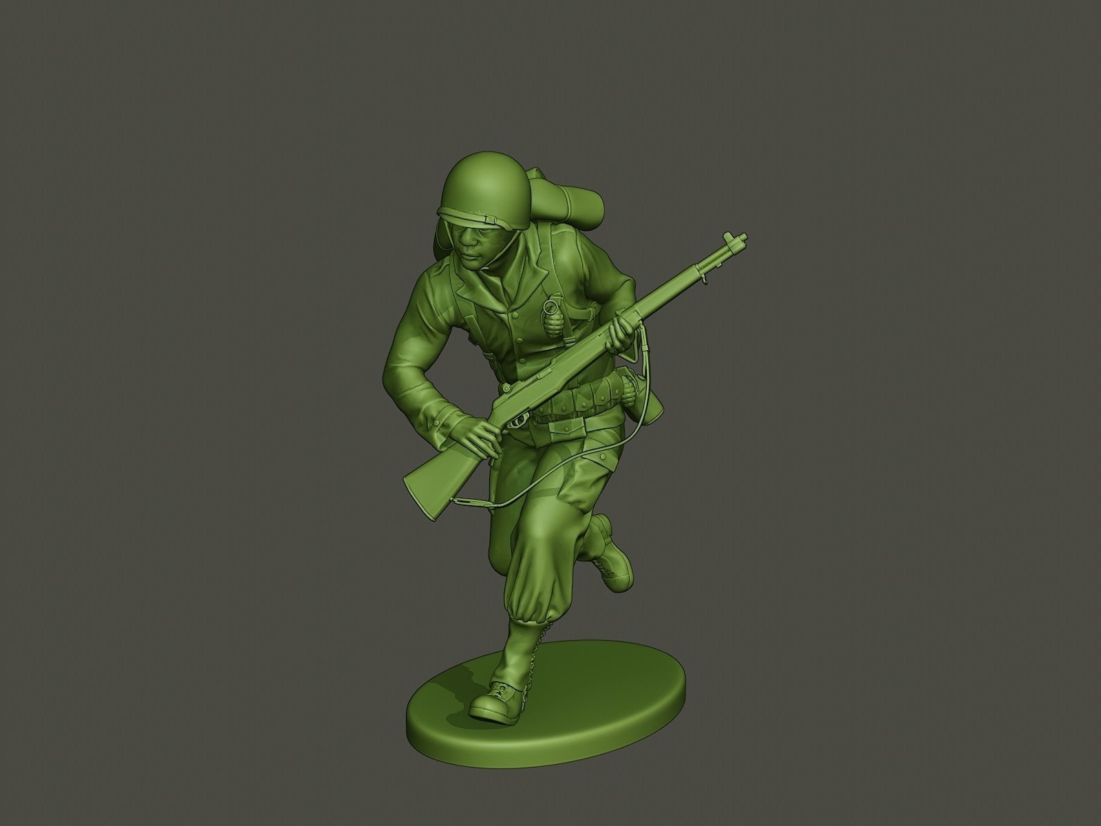 American soldier ww2 running A5 3D print model_1