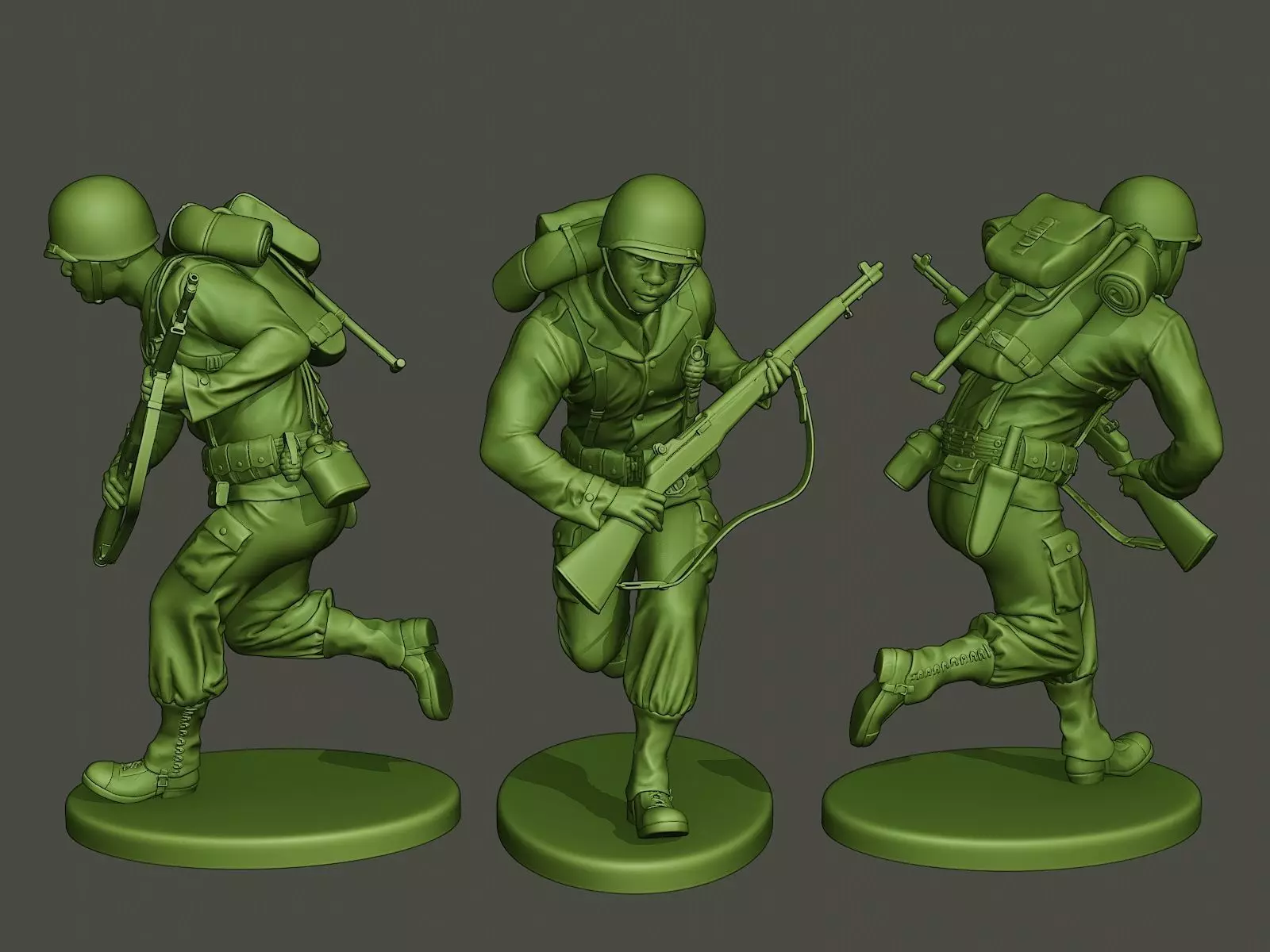American soldier ww2 running A5 3D print model_0