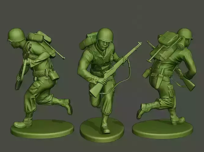 American soldier ww2 running A5 3D print model