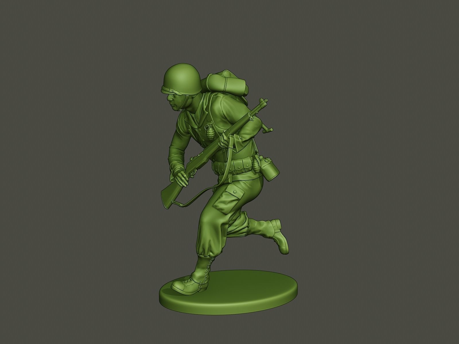 American soldier ww2 running A5 3D print model_2