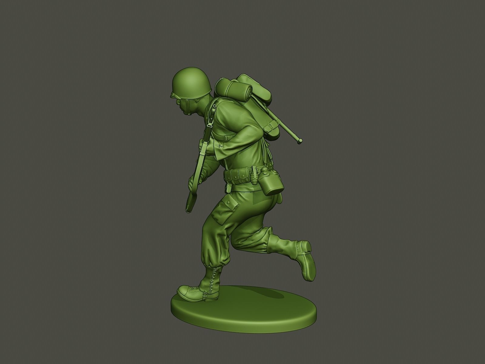 American soldier ww2 running A5 3D print model_3