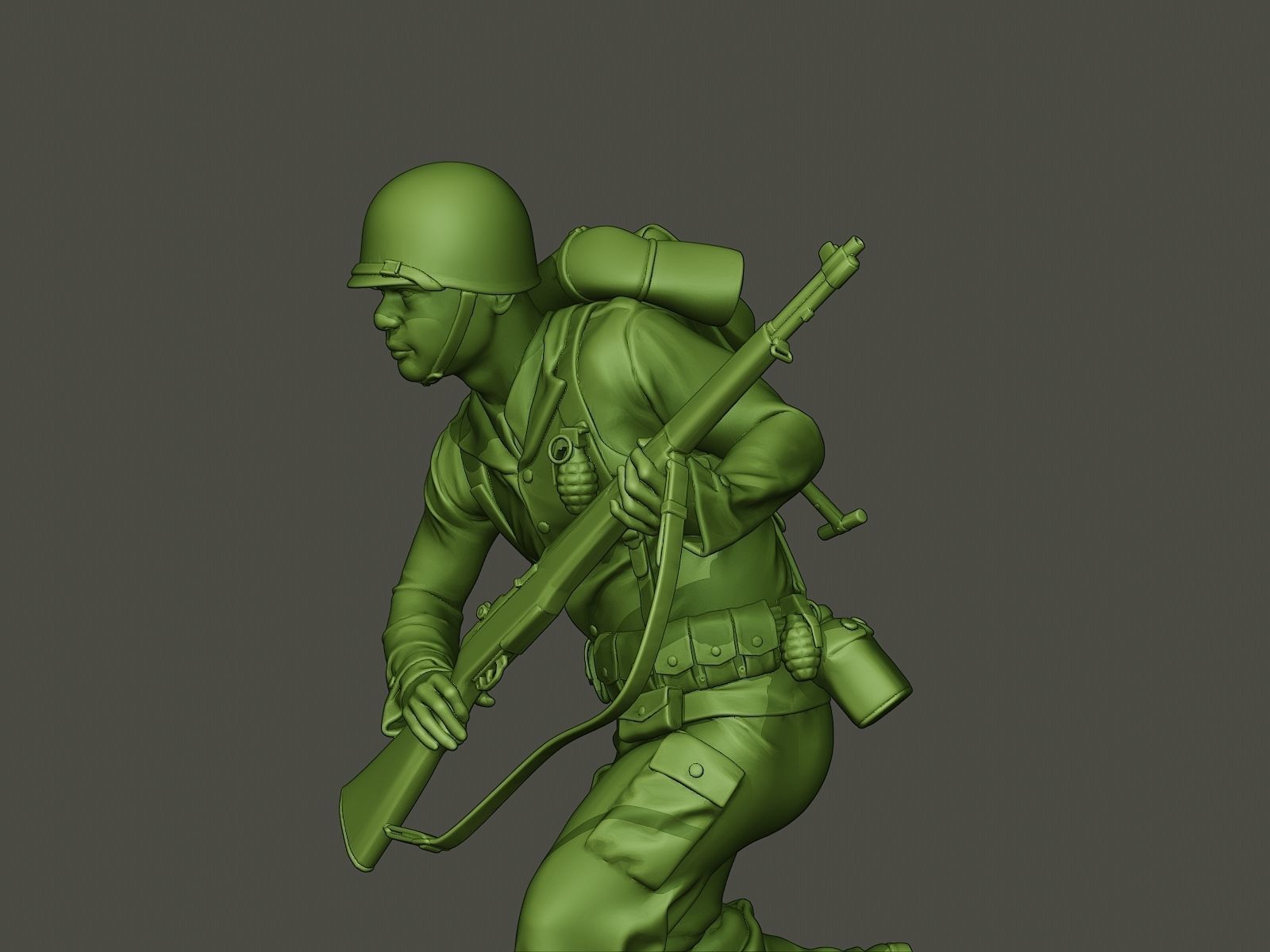 American soldier ww2 running A5 3D print model_16
