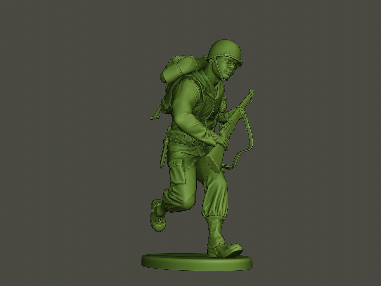 American soldier ww2 running A5 3D print model_12