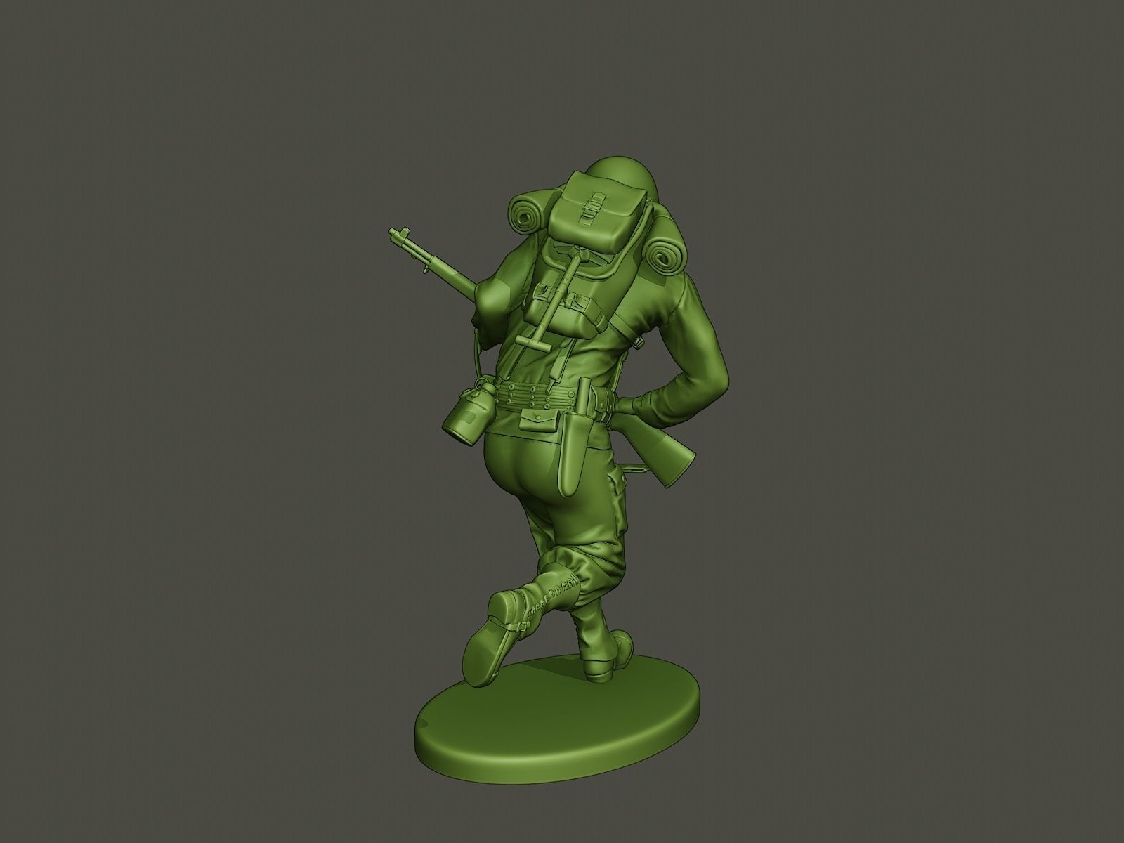 American soldier ww2 running A5 3D print model_6