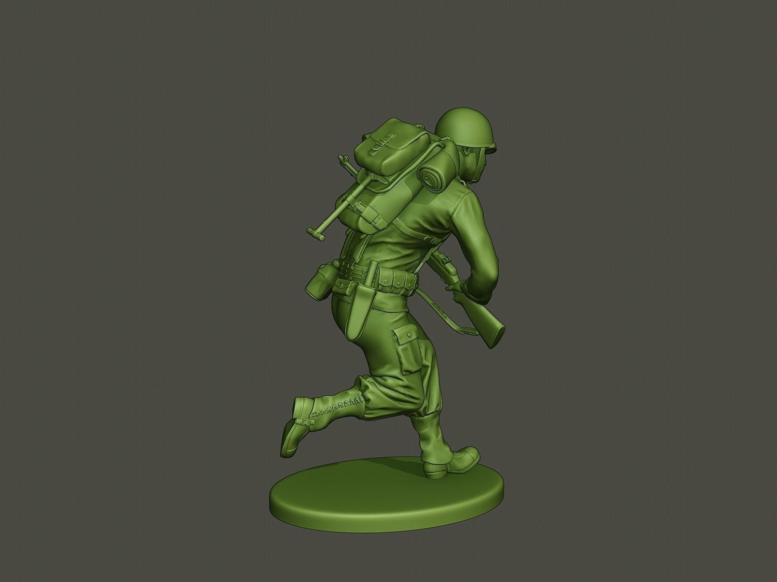 American soldier ww2 running A5 3D print model_7