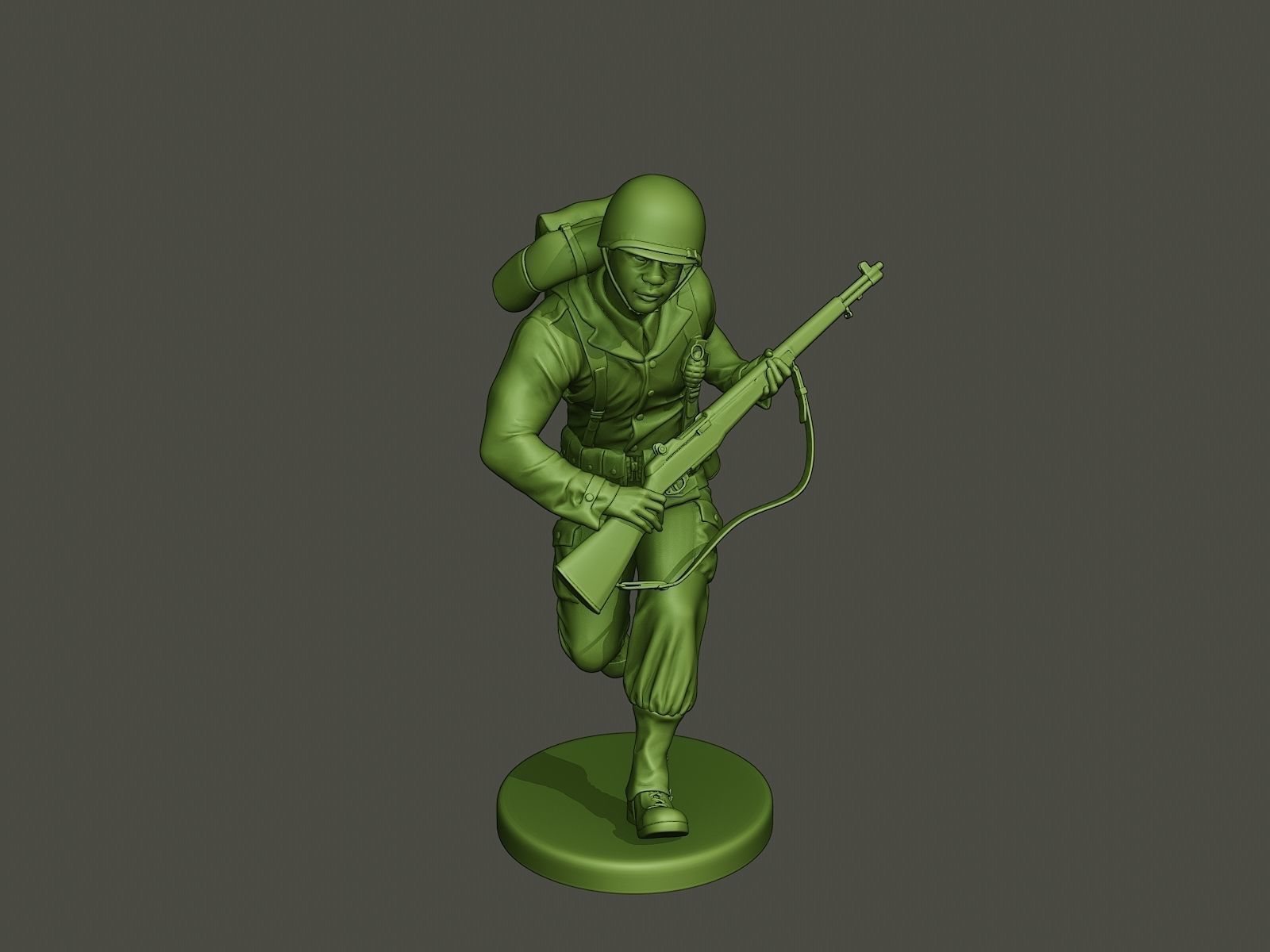 American soldier ww2 running A5 3D print model_10