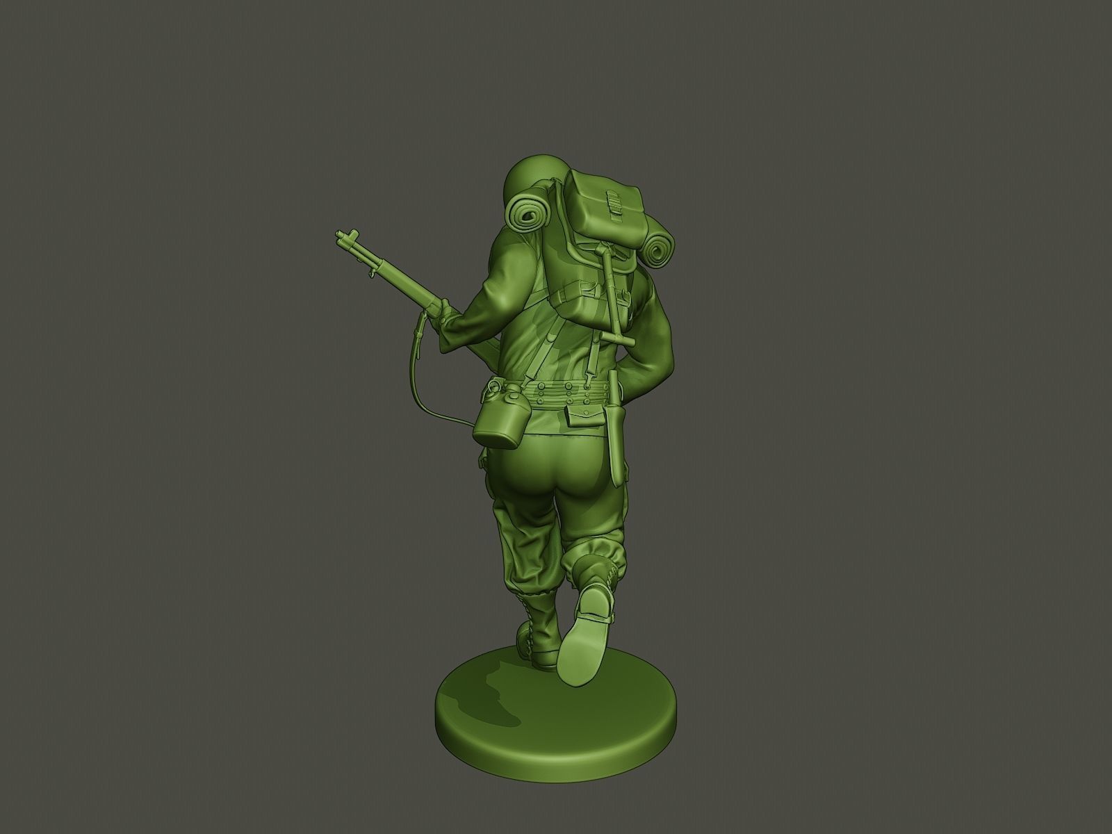 American soldier ww2 running A5 3D print model_5