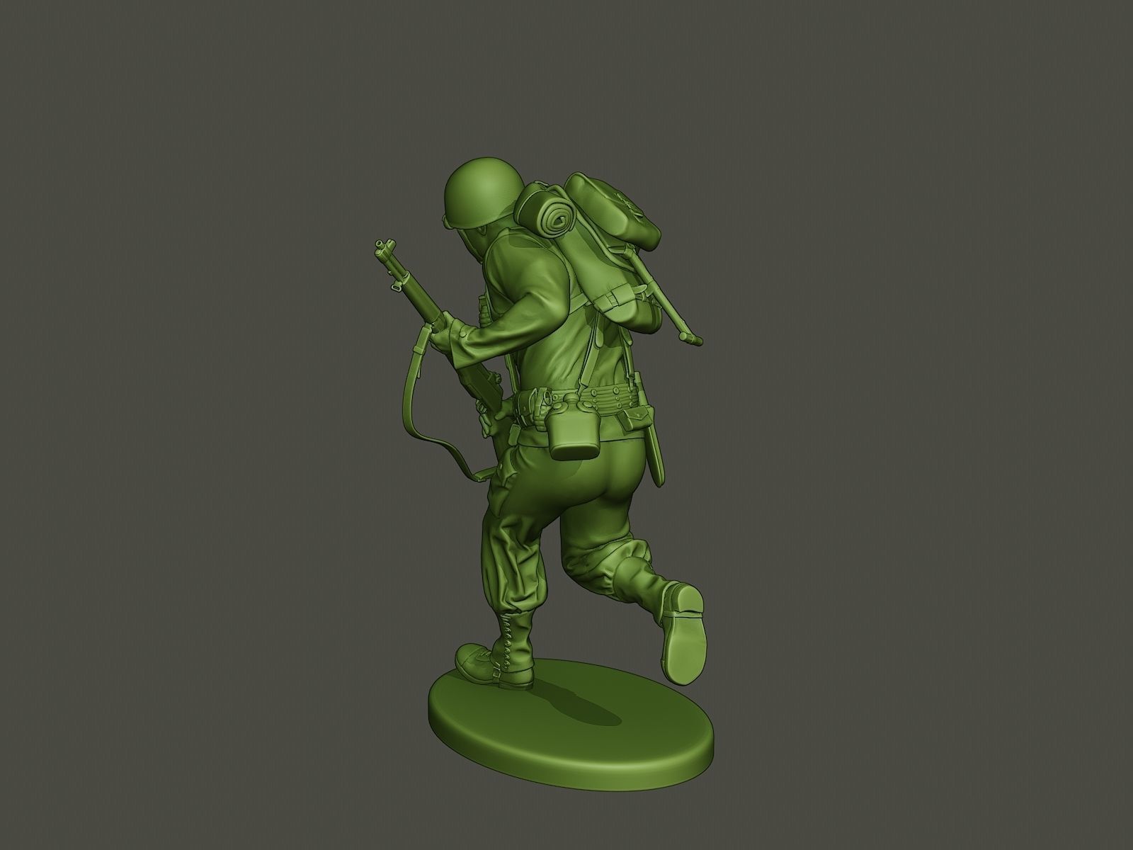 American soldier ww2 running A5 3D print model_4