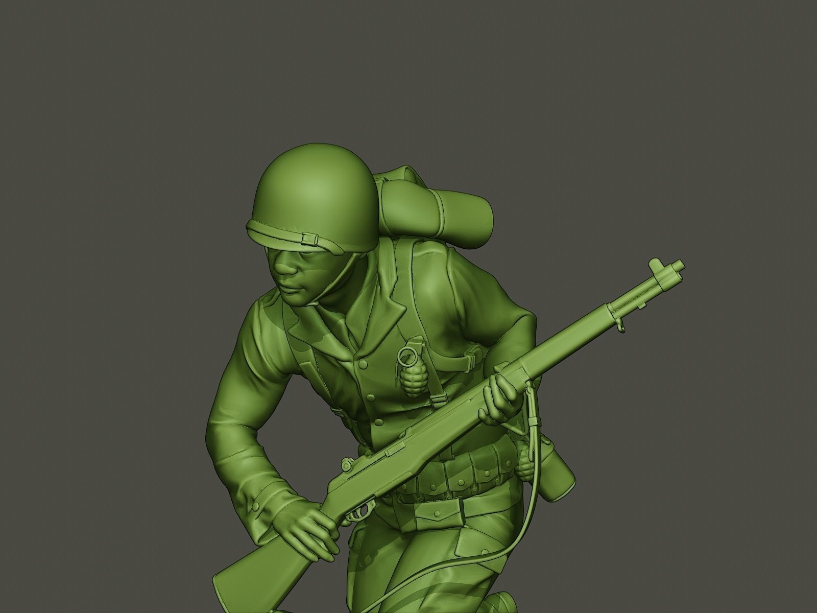 American soldier ww2 running A5 3D print model_17